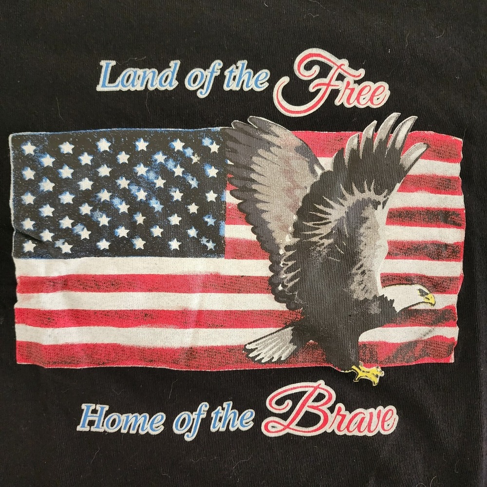 Land of the Free USA Flag Eagle Short Sleeve‎ Black T-Shirt Men's L